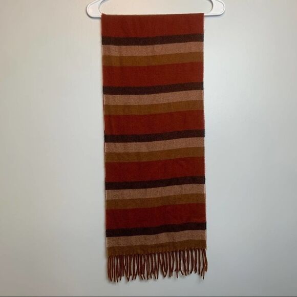 Multicolor Orange Beige Brown Cream Striped Fringe Soft Long Scarf One Size - Picture 5 of 5